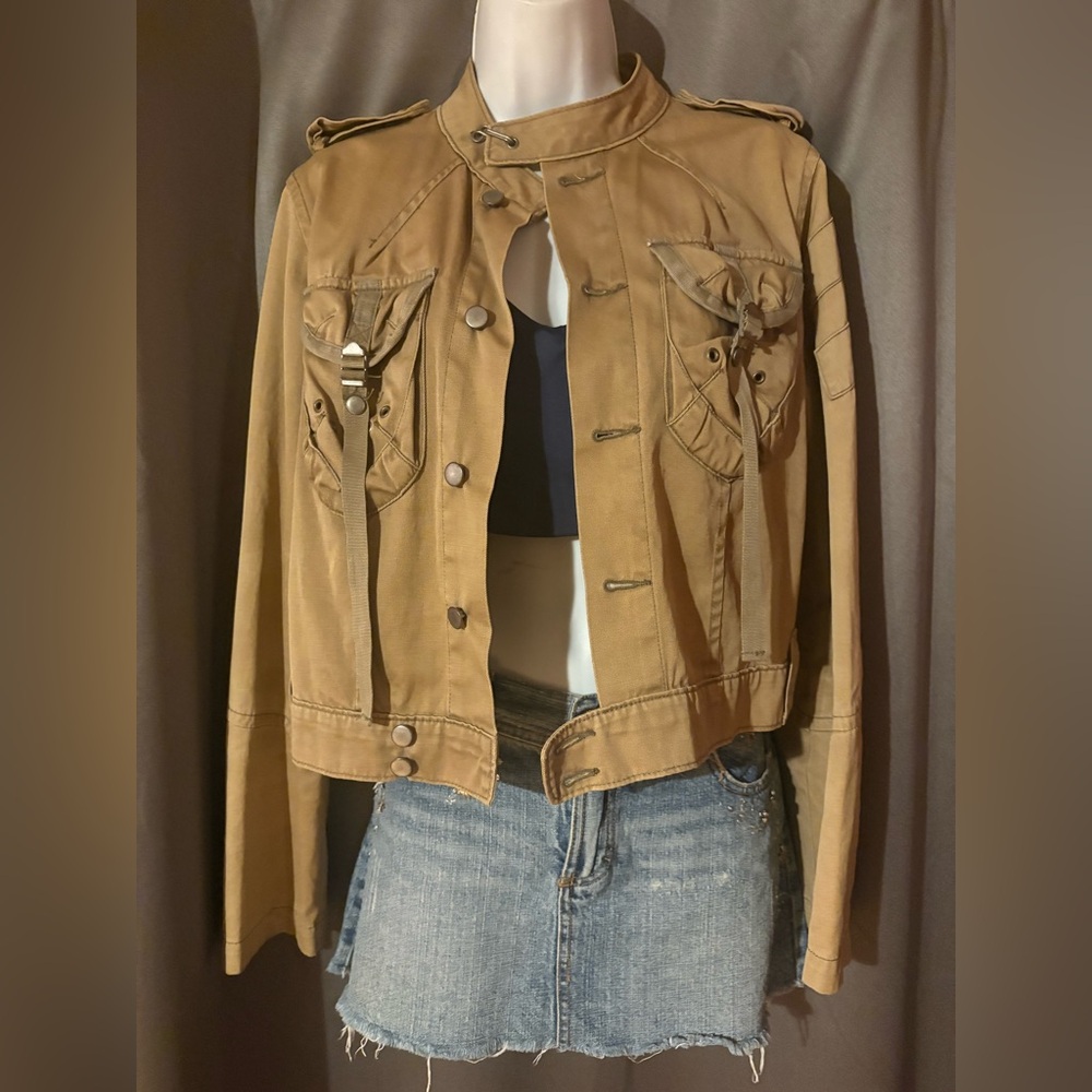 DA-NANG army green silky jacket motorcycle style with frontal hook on top